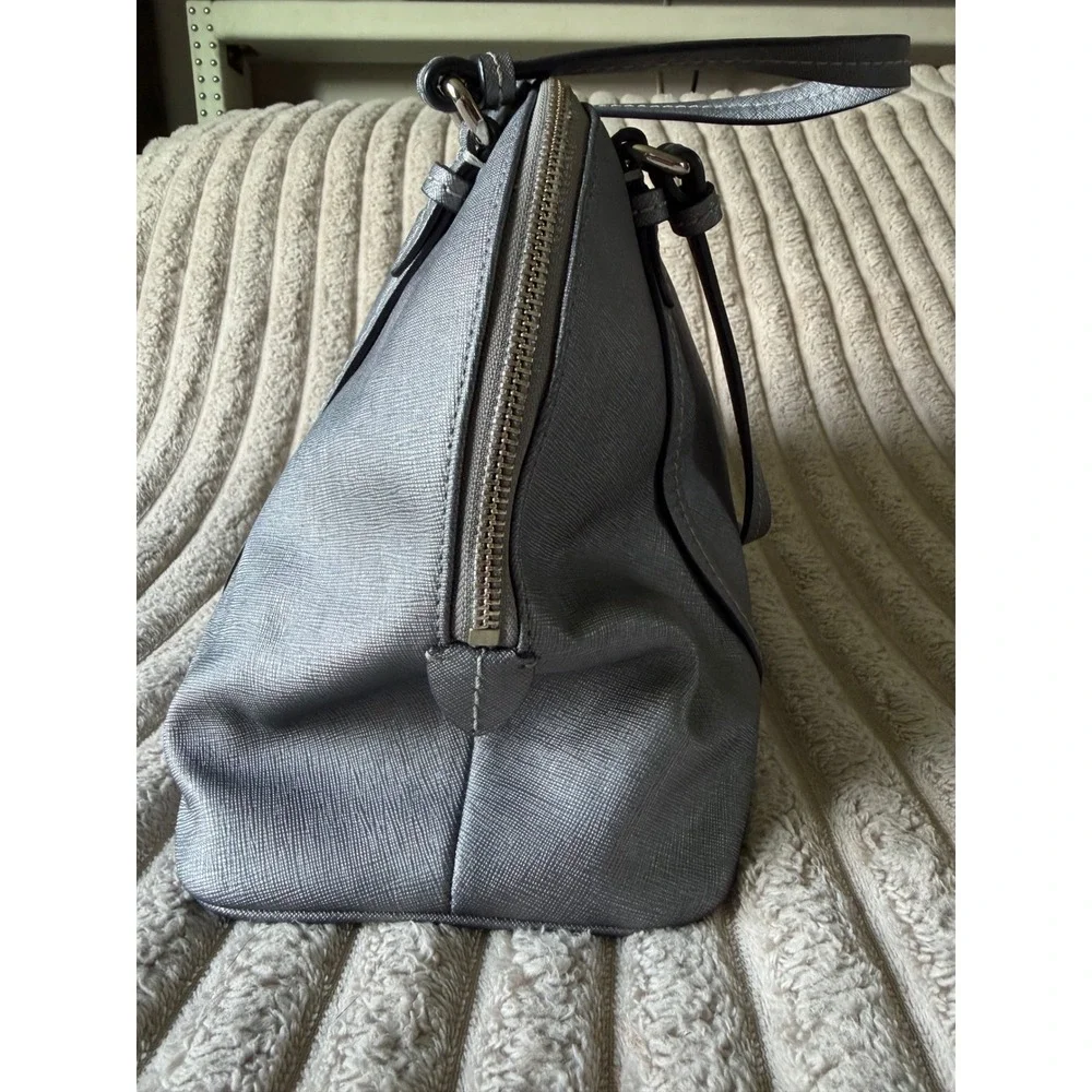 Coach Peyton Cora Domed Satchel Silver Metallic Leather Handbag F25671